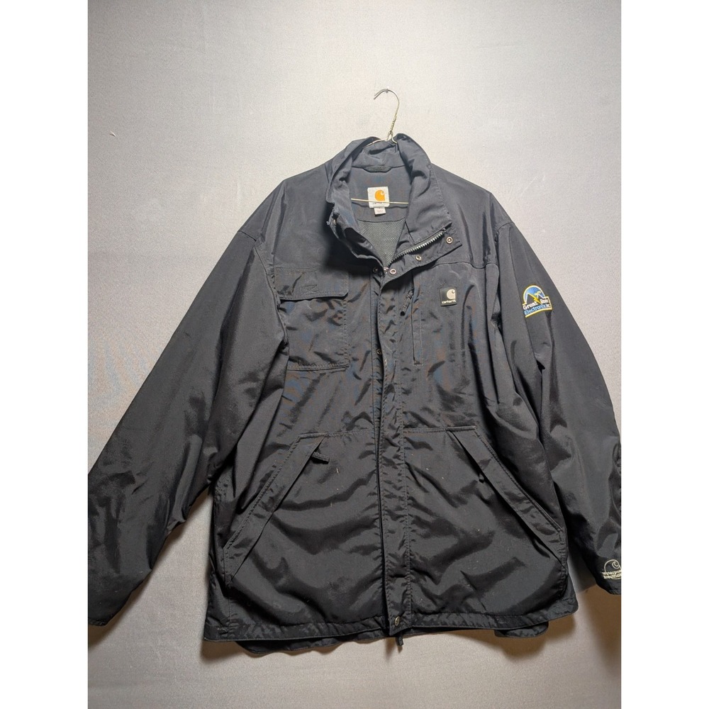 Carhartt Work Jacket Mens Large Black Great Basin Electronics Embroidered Logo